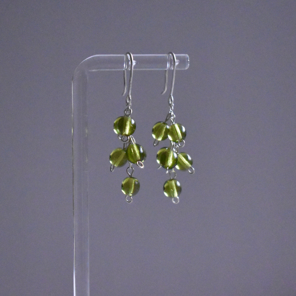 Green Glass Grape Cluster Earrings