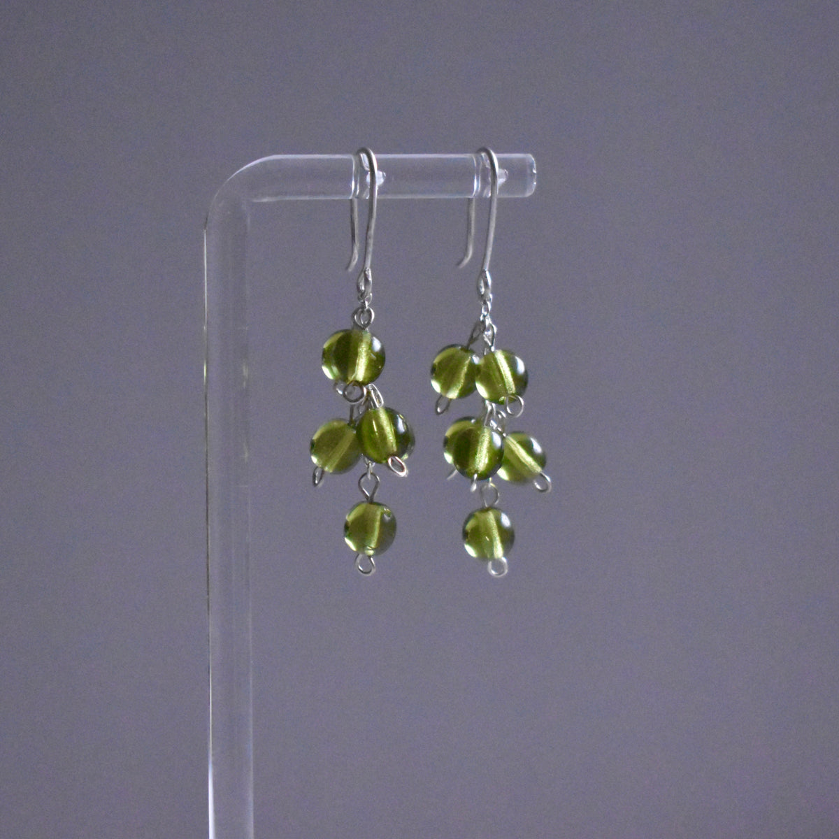 Green Glass Grape Cluster Earrings