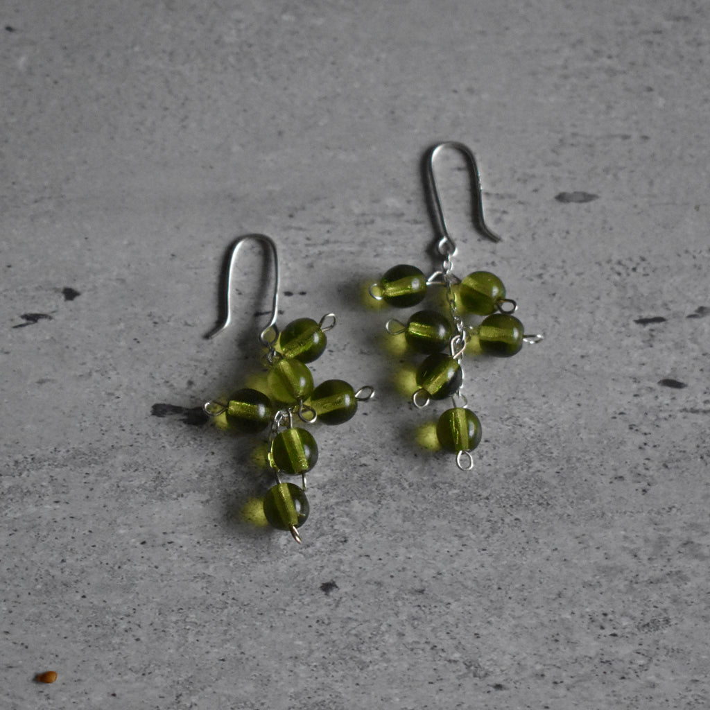 Green Glass Grape Cluster Earrings