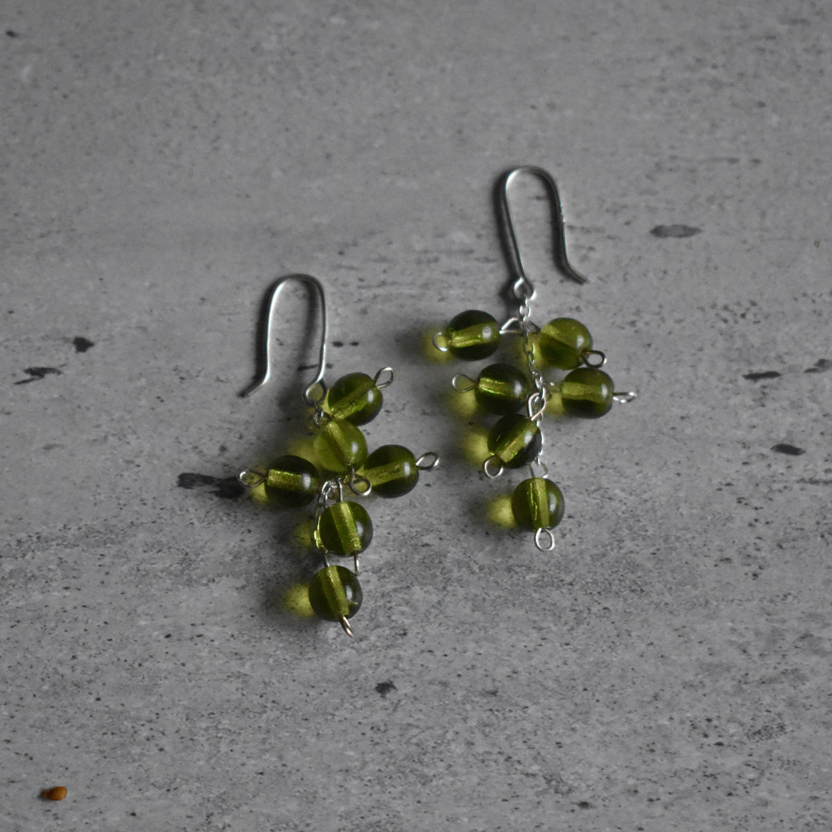 Green Glass Grape Cluster Earrings
