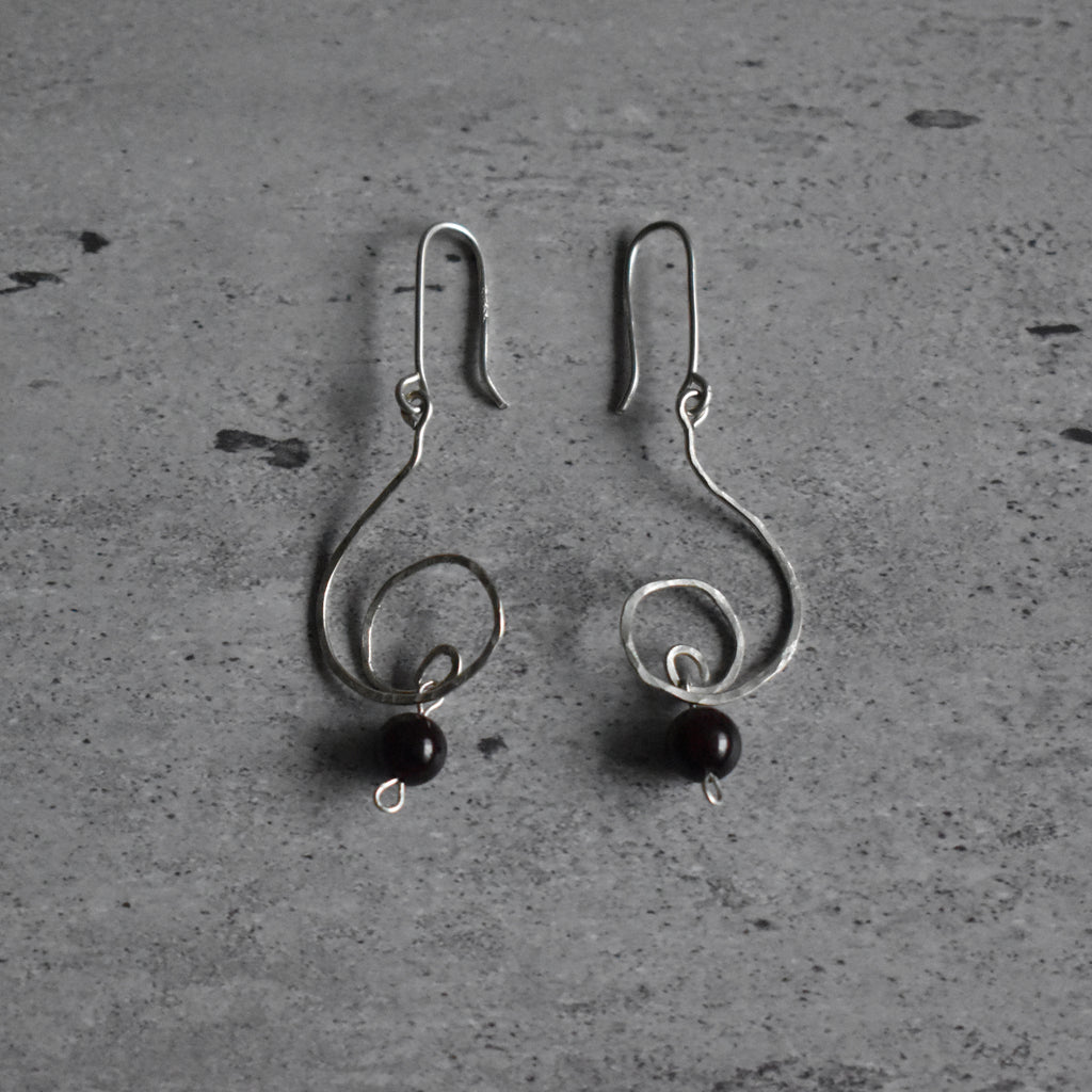 Garnet Spiral Hammered Earrings